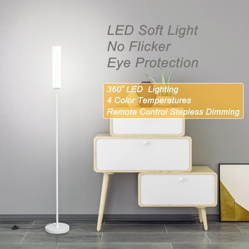 Nukanu Floor Lamp with Remote Control,Bright Floor Lamps for Living Room/Bedroom/Office, Stepless Adjustable 3000K-6000K Colors and 10-100% Brightness,Standing Light with Foot Switch (White)