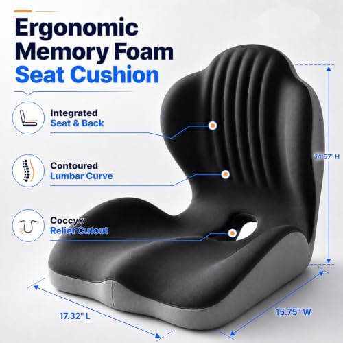 Ergonomic Memory Foam Seat Cushion with Back Support, Office Chair Cushion