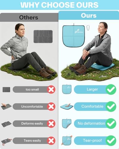 Sportneer Sitting Pad, Lightweight Waterproof Folding Seat Pad for Backpacking, 15.75'' x 15.75'' Portable Camping Seat Mat for Hiking, Picnics & Outdoor Use