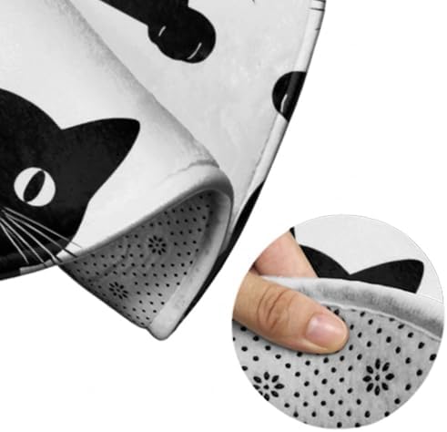 Large Home Decor Mat, Soft Round Yoga Carpet, Non Slip Machine Washable Kitchen Office Circle Rug Black Cat