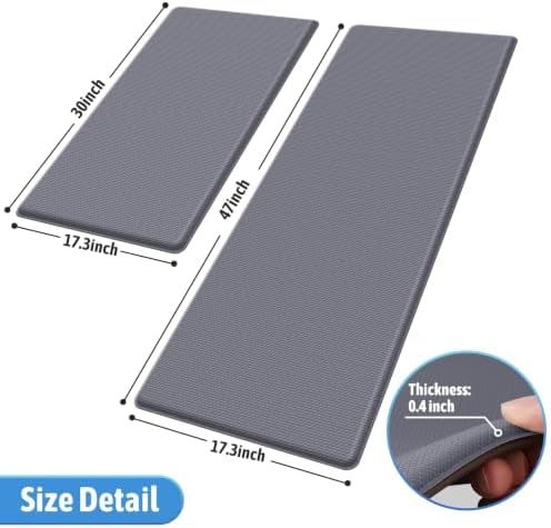 StepLively Kitchen Mat for Floor 2 PCS, Anti Fatigue Rugs, Grey