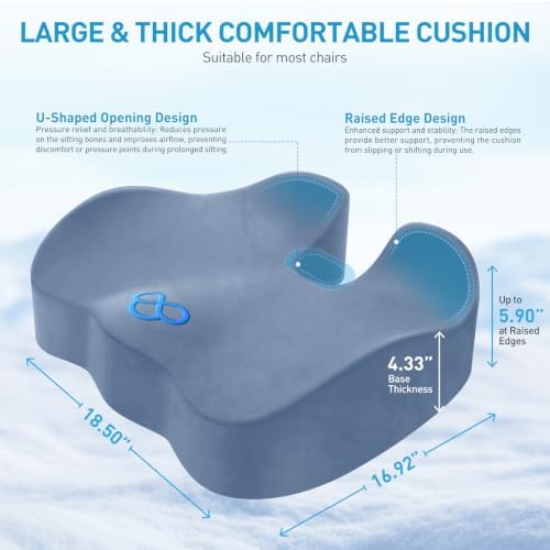 BlissTrends Extra Thick Seat Cushion for Office Chair & Car Seat, LightBlue