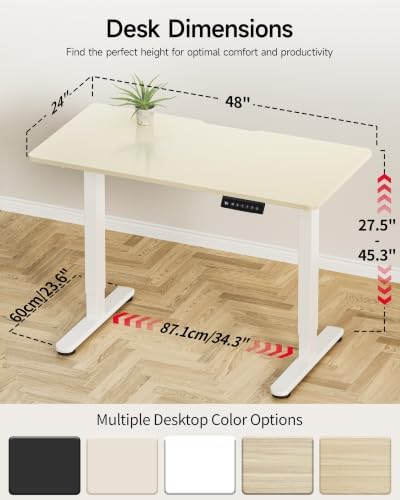 Okin Standing Desk Electric Adjustable Computer Whole Piece Stand up Desk Office Gaming Home Office Memory Desks 48x24 inches Cream Brown