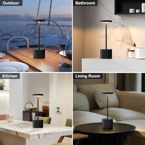 Cordless Rechargeable Table Lamp, 4000mAh Battery Operated, Black, 2 Pack