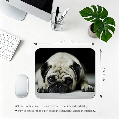 9.5x7.9 Inch Office/Gaming Mouse Pad, Adorable Pug Puppy with Sad Expression, Cute Anti-Slip Mat for Desk Decor