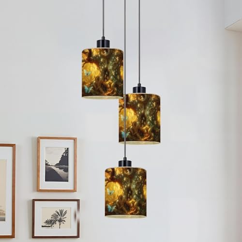 3 Pack Cylinder Glass Lamp Shade Ancient Oak Mystical Runes Arthur Rackham Style Covers with 1-5/8" Fitter Opening Light Fixture Replacement for Table Lamp Bathroom Vanity Light