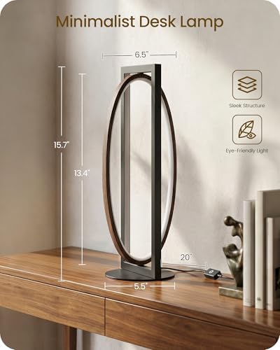 Modern LED Table Lamp, Dimmable Minimalist Bedside Lamp, 3 Color Temperatures, Angle Adjustable, Cute Desk Lamp, Nightstand Lamp for Living Room, Bedroom, Office, Black and Walnut K62TL05
