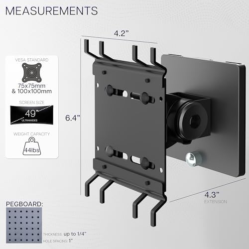 VIVO Black Single Monitor Pegboard Mount, Up to 49 in Ultrawide, MOUNT-PB1U