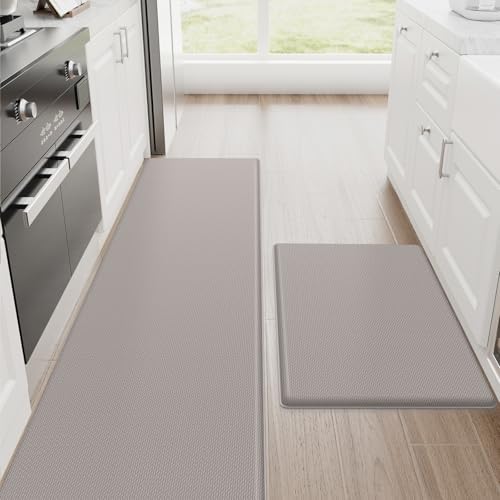 StepRite Kitchen Mats for Floor, 2-Piece Anti-Fatigue Kitchen Rugs, Khaki