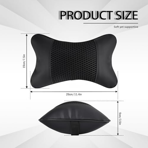 2 Pack Car Neck Pillow Soft Breathable Mesh Headrest Pillows for Driving Support, Universal Fit for Most Car Seats Decor Accessories（Black）