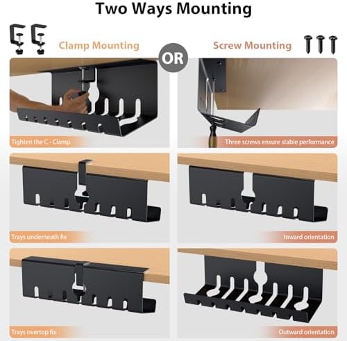 Syeeiex Under Desk Cable Management Tray, Cord Management, Black, 17inch