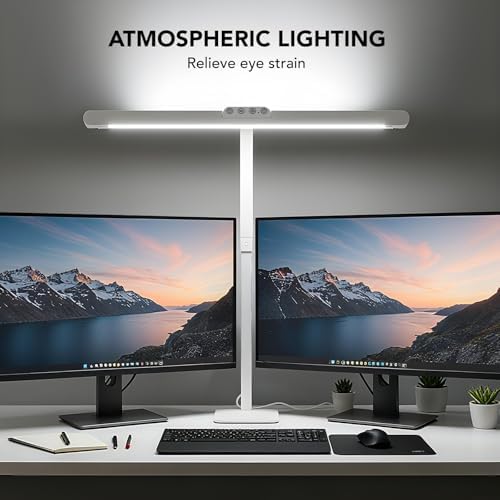 LED Desk Lamp for Home Office with Base, 28.2" Adjustable Gooseneck Swing Arm Bright Desk Light, Dimmable Architect Table Lamp for Desktop Computer Light, Reading, Study, Workbench（White）