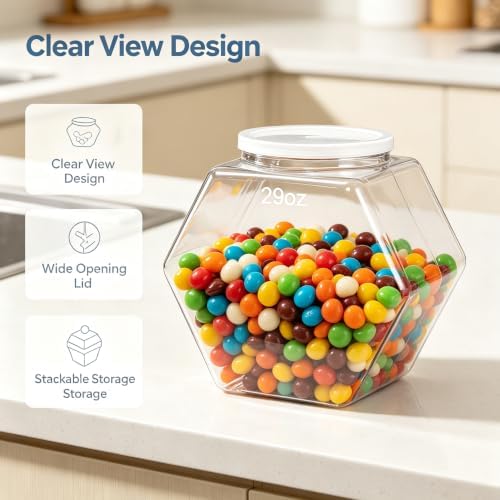 Plastic Candy Jar with Lid Clear Hexagonal Fish Bowls,29 Oz