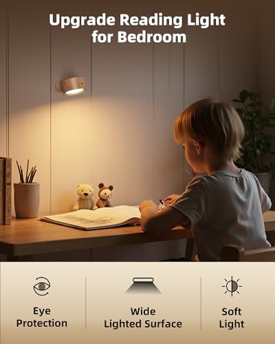 Wall Lights, Rechargeable Magnetic Wall Sconce with Remote, Wood Grain-2Pcs