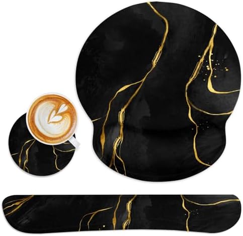 Britimes Ergonomic Mouse Pad Set with Wrist Rest, Black Gold Marble