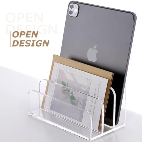 SANRUI Clear Mail Organizer Desk Sorter, Acrylic Letter File Holder 3-Slot