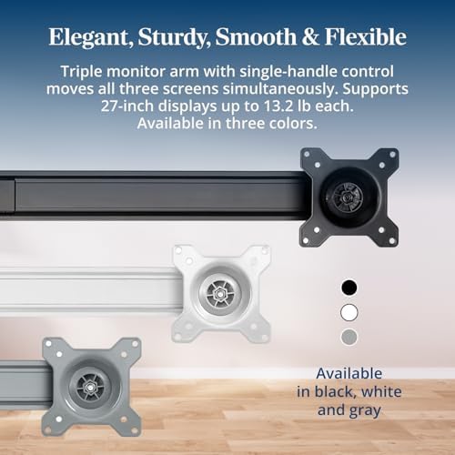 UPLIFT DESK Crestview Align Triple Monitor Stand - Gas Spring Monitor Mount with Adjustment Handle Fits 13-32” Inch Displays, VESA Compatible, Clamp or Grommet Mounting, Fits Standing Desks (Black)