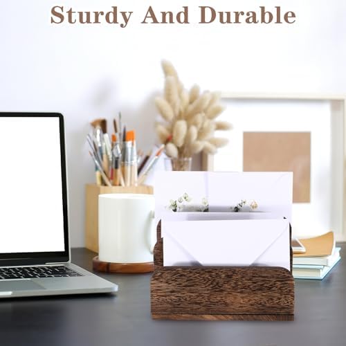 Briwooody Wooden Mail Organizer 3 Slots Mail Holder, Dark Brown
