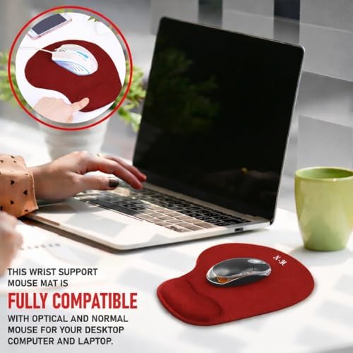 Ergonomic Mouse Pad with Wrist Rest, Gel Wrist Support Mousepad, Pain Relief Laptop Computer Mouse Pad, Non-Slip Mouse Pads for Home & Office (Red, Regular)