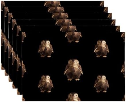 Cute Penguin Placemats, Geometric Pattern Dark Bronze Penguins Place Mats for Dining/Kitchen Table Waterproof Washable Linen Heat Insulation Dinner Table Mats 12X18 in 6 Pcs