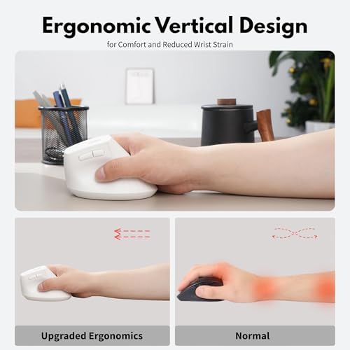 Uineer Ergonomic Vertical Mouse, 2.4G Wireless Mouse, Rechargeable, 4-DPI