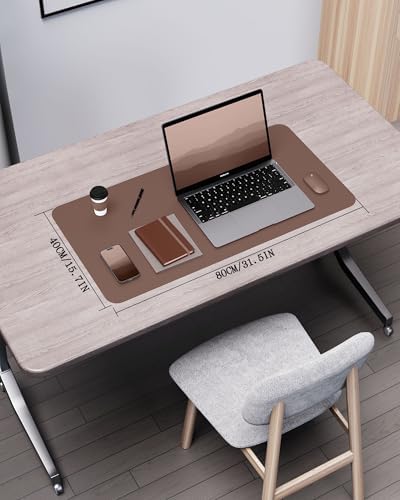 YSAGi Double-Sided Desk Pad, 31.5"x15.7"Leather Desk Mat, Eco Cork Desk Pad Protector,Large Mouse Pad,Waterproof Desk Blotter for Office/Home(Chocolate)