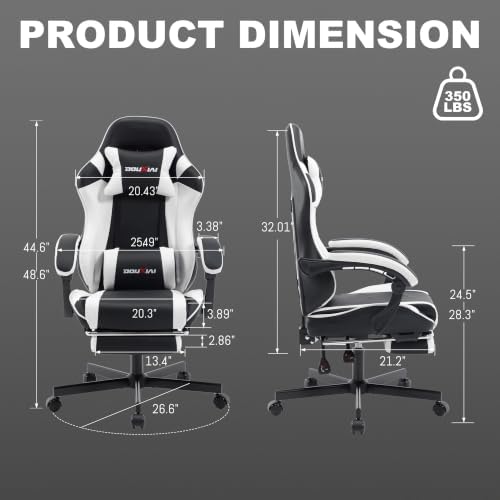 Ergonomic Gaming Chair with Footrest,Video Gaming Chair for Adults,White