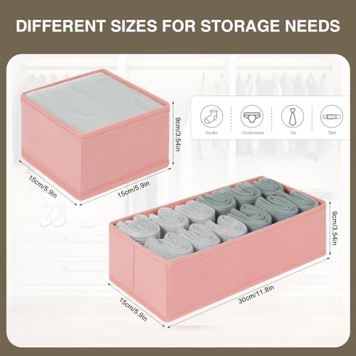 DIMJ Drawer Organizers for Clothing, Set of 4 Dresser Drawer Organizers, Fabric Closet Organizers and Storage, Drawer Dividers for Baby Clothes, Socks, Belt, Tie (Pink)