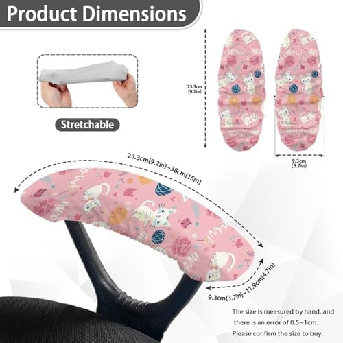 Office Chair Armrest Covers, Cartoon Cat Print Chair Arms Protector Comfy Stretch Armrest Covers Skin Friendly Office Chair Armrest Slipcovers, 2 Piece