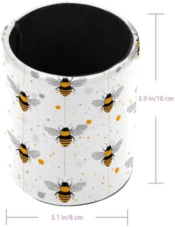 Leather Pen Holder for Desk, Bees Pencil Cup Pen Organizer Makeup Brush Holder for Office Home Kids Countertop Desk Accessory Storage