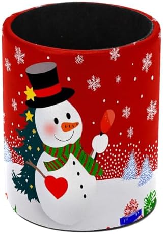 Christmas Snowman Snowflake Pen Holder Pencil Organizer Cute Pencil Cup Desk Decor Makeup Brush Holder PU Multifunctional Office Supplies for Home Classroom School
