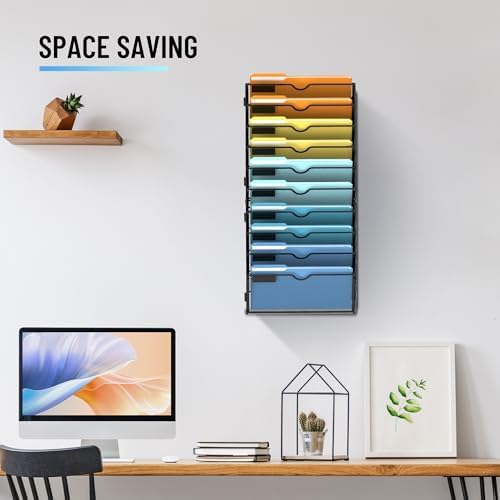 10-Tier Hanging Wall File Organizer with Hooks for Office Organization