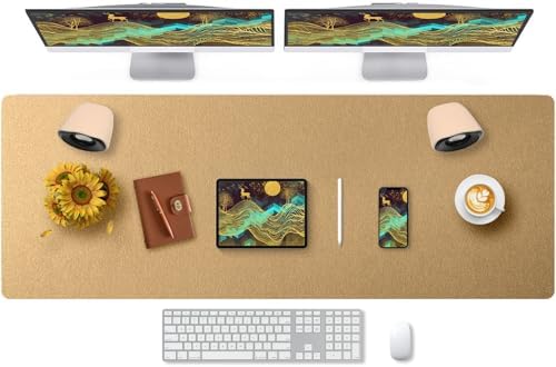 Bloss Gold Leather Desk Mat 47.2" x 16.9", Large Keyboard Pad for Desk, Desk Matt for Desktop, Waterproof Desk Pad Mat, Computer Mat for Office/Home/Decor