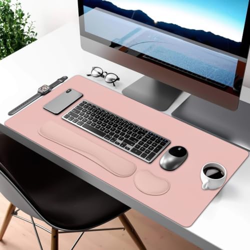 Desk Mat Set,3-in-1 Mouse Pad with Wrist Rest and Keyboard Pad
