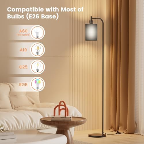 SIBRILLE Floor Lamp with Linen Shade, Dimmable Tall Standing Lamp with Remote Control & 3 Color Temperatures, Modern Floor Lamps for Living Room Bedroom Office Corner, 9W LED Bulb Included
