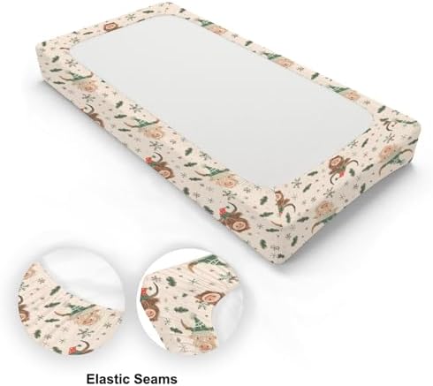 Christmas Highland Cow Winter Holiday Snowflakes Pattern Baby Changing Pad Cover, Unisex Christmas Nursery Diaper Changing Table Pad Mat Sheet for Boys Girls-16x32