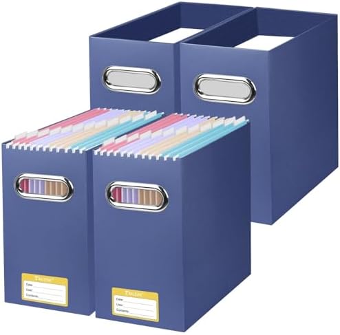 BALEINE 4PK File Organizer Box, Cardboard File Folder Organizer with Handle