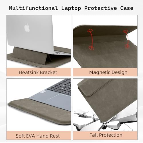 15-16 Inch Laptop Sleeve Case with Stand Feature, Matte PU Leather