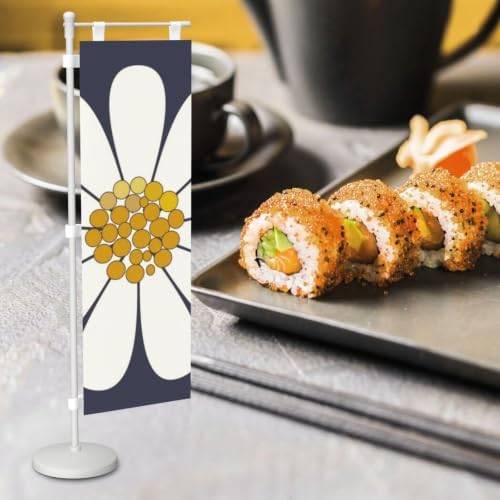 Daisy-White Floral Design Deluxe Desk Flag Set, 12 x 4 Inch Miniature Table Flag with 14" Pole & Stand Base