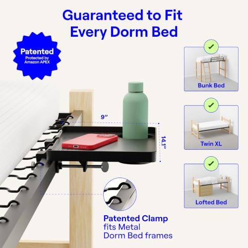 BedShelfie Bedside Shelf for Dorm Room - Dorm Essential 2.0, Black