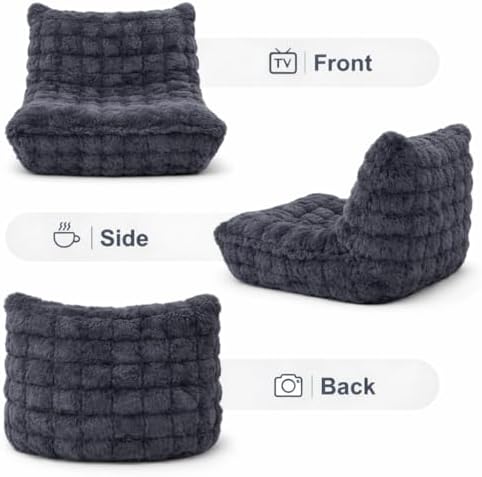 Memory Foam Bean Bag Chairs with Filler Faux (Dark Grey)