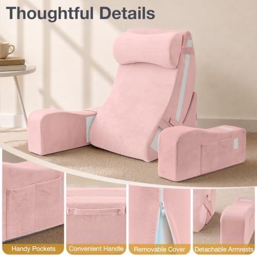 Sasttie 15-25 inch Adjustable Reading Pillow with Armrests, Pink