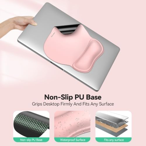 TECKNET Gel Ergonomic Mouse Pad with Wrist Rest, Non-Slip PU Base, Pink