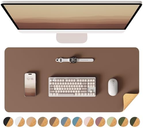 YSAGi Double-Sided Cork PU Leather Waterproof Desk Pad Protector for Office