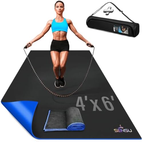Sensu Large Exercise Mat – Extra Thick Non-Slip Workout Mat for Home Gym, Durable Shoe-Friendly Fitness Mat for Strength Training, Stretching, Cardio, and Balance Workouts (Multiple Sizes)