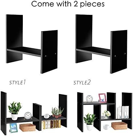J.M.Deco Desktop Organizers and Storage for Office, Adjustable Desktop Organizer Shelf Double H Display, True Natural Stand Shelves, Black
