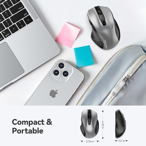 TECKNET Wireless Mouse, 2.4G Ergonomic Computer Mouse, 2600 DPI, Silver