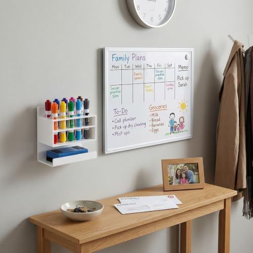 MyGift Dry Erase Marker Holder 10 Slots Whiteboard Marker Holder For Wall Dry Erase Eraser Holder Wall Mount White
