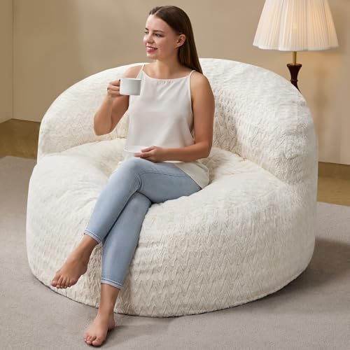 Hobestluk Adult Bean Bag Chair Memory Foam Faux Fur, Chevron White Medium