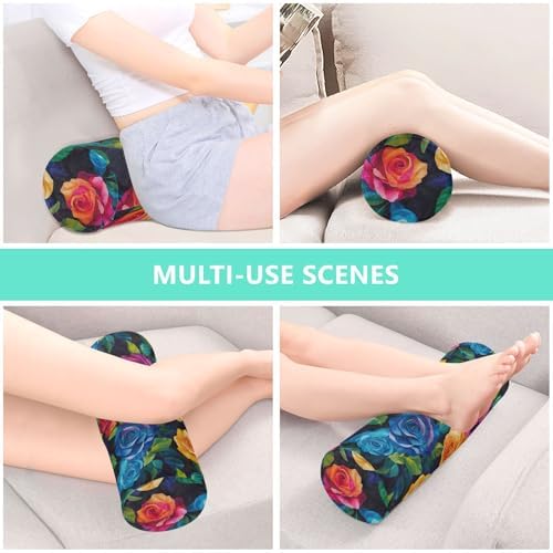 Black Vivid Colorful Roses decorative Bed Neck Roll Pillow Roller Pillow For Neck Massage Table Cushion Pad Foam Lumbar Support For Bed almohada para yoga